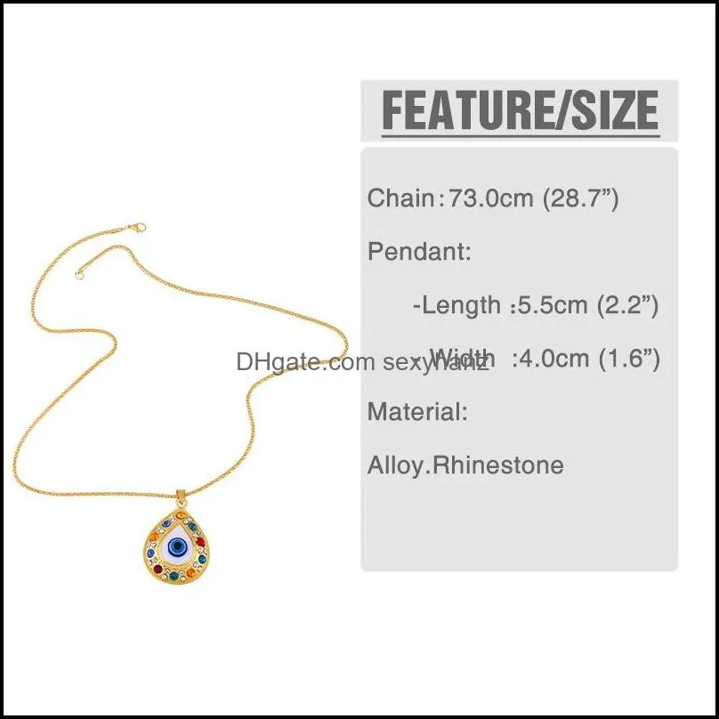 2021 fatima hand pendant necklace for women turkey evil blue eyes crystal sweater chain alloy gold plated necklaces jewelry