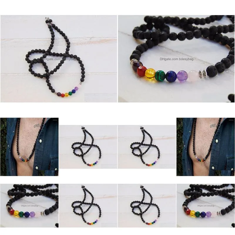 pendant necklaces naiqube design trendy brand 2022 men charm necklace black lava beaded chakra meditation yoga fashion jewelry gift