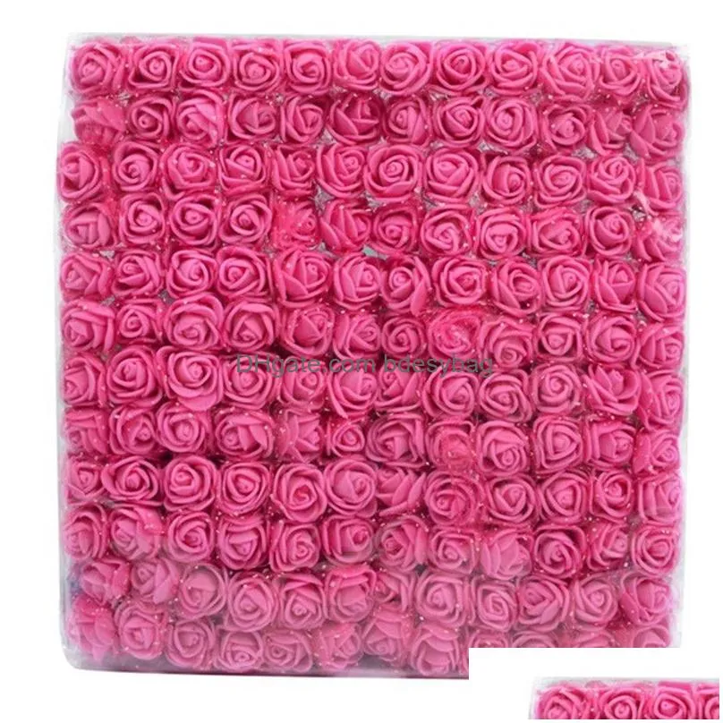 decorative flowers wreaths 144pcs/lot 2cm lace foam rose head diy rose garland wedding party valentine day gift flower decor