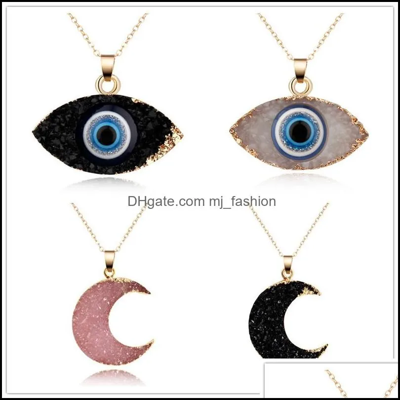 simple moon evil eye druzy drusy pendant necklace women resin handmade clavicel chains necklaces for female christmas imitation natural stone