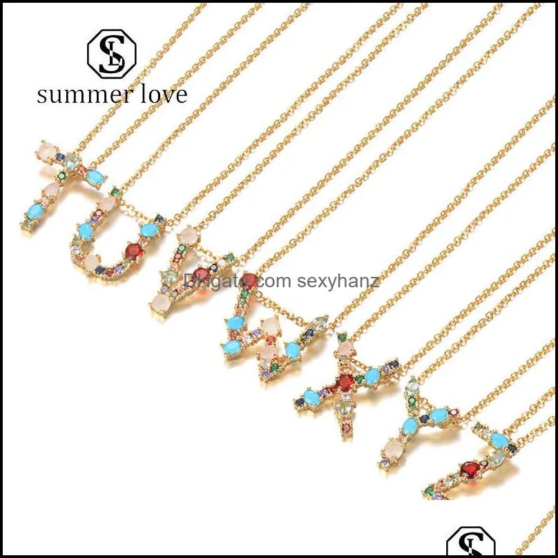personalized initial letter pendant necklace for women girls 26 letter monogram pendan gold charm chain fashion jewelry gift 