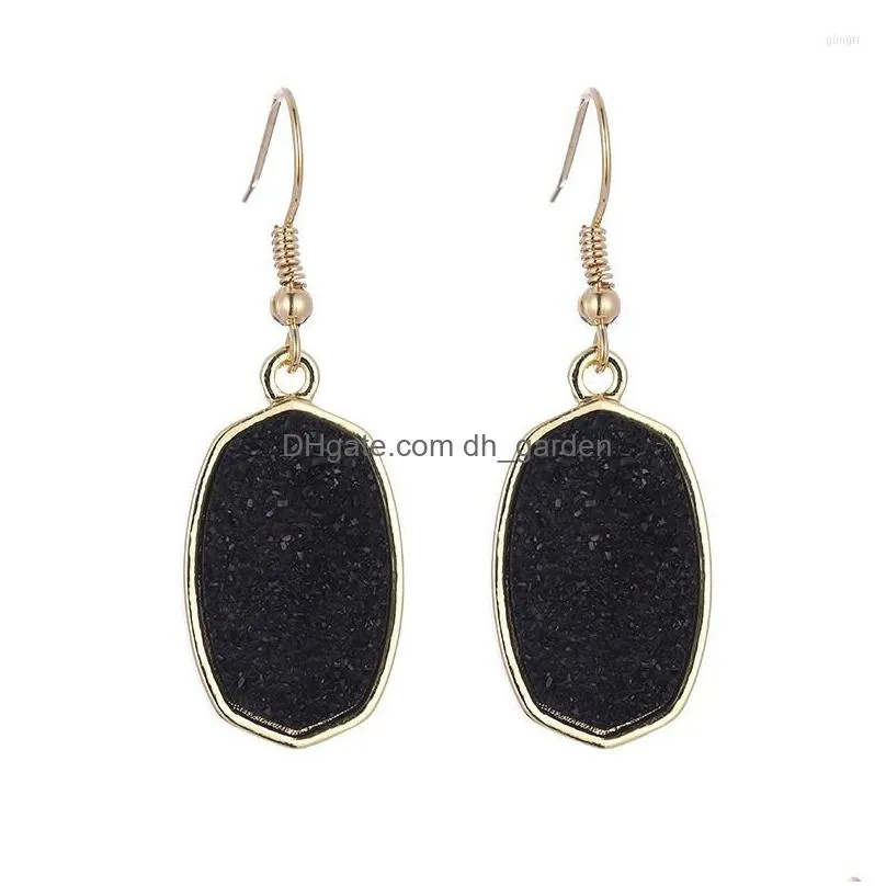 dangle earrings oval hexagon resin druzy drusy gold plated brand jewelry for women gift