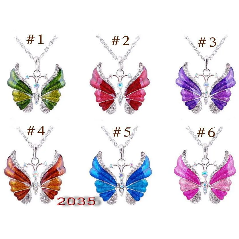 fashion crystal butterfly pendant necklaces for women animal shape silver sweater chain female luxury jewelry gift