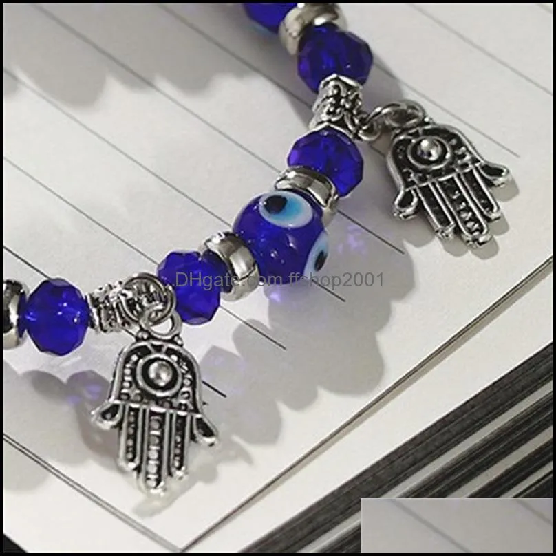 explosion models turkish blue eyes glazed beads bracelet muslim hand jewelry fatima palm evil eye c3