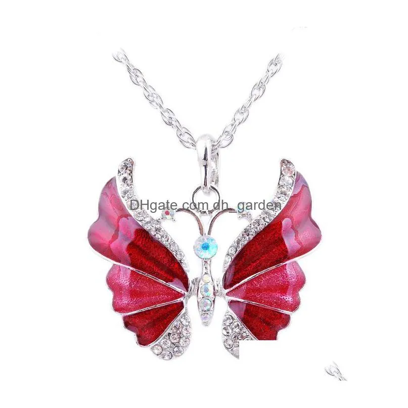 fashion crystal butterfly pendant necklaces for women animal shape silver sweater chain female luxury jewelry gift