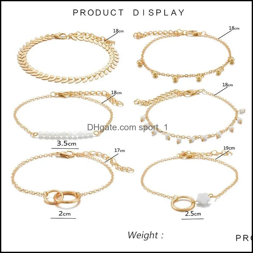 bohemian gold tassel link bracelets for women boho jewelry geometric leaves beads layered hand chain charm bracelet set bulk wholesale