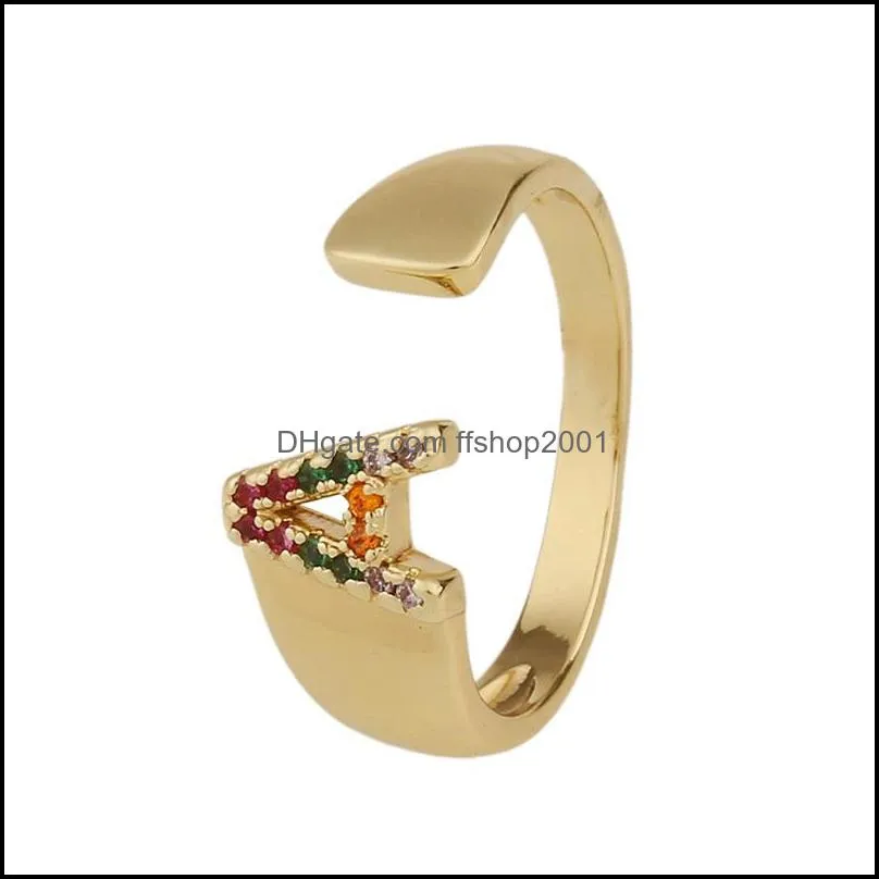 cluster rings andshiny fine copper microinlaid zircon 26 alphabet letter for women men male female open ring boy girls jewelry 3394