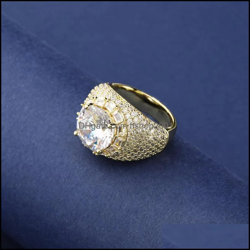 hip hop stones ring jewelry 18k gold plated fashion mens zircon large diamond rings c3