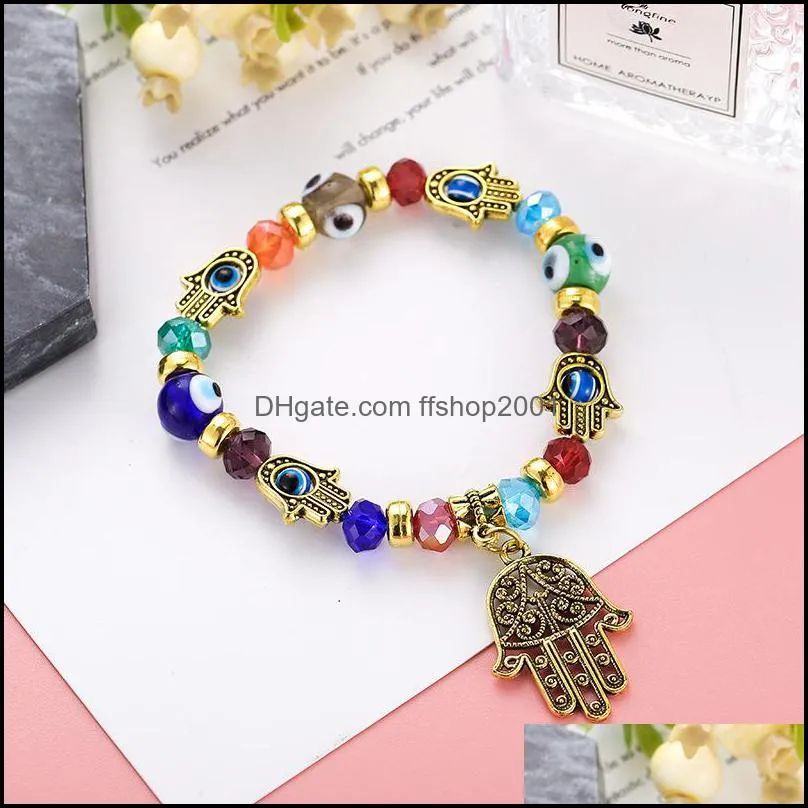 explosion models turkish blue eyes glazed beads bracelet muslim hand jewelry fatima palm evil eye c3