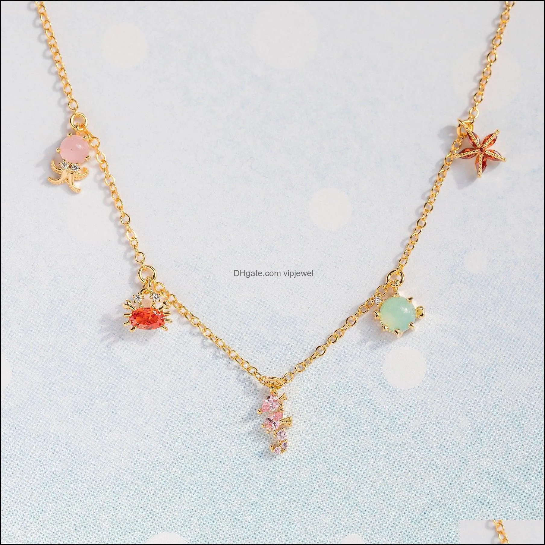 colorful zircon mini ocean animals pendant necklaces small beach charm clavicle summer star necklace jewelry a2z