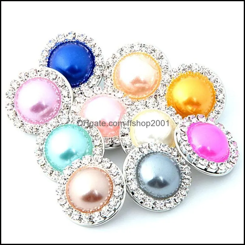 mix colors rhinestone 18mm pearl snap button wholesale charm button ginger snaps jewelry diy making 82c3