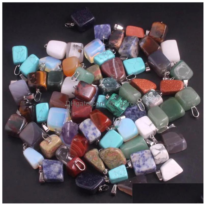 bulk natural crystal stone pendant for necklace jewelry making mix hexagonal prism bullet point cross heart drip quartz agate charm