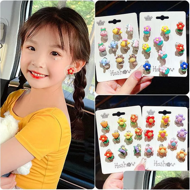 clipon screw back resin flower animal fruit clip earrings for girls children student ear jewelry women pins earring holeless