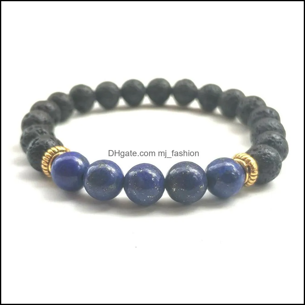 6styles natural black lava stone turquoise elastic bracelet aromatherapy  oil diffuser bracelet for men jewelry