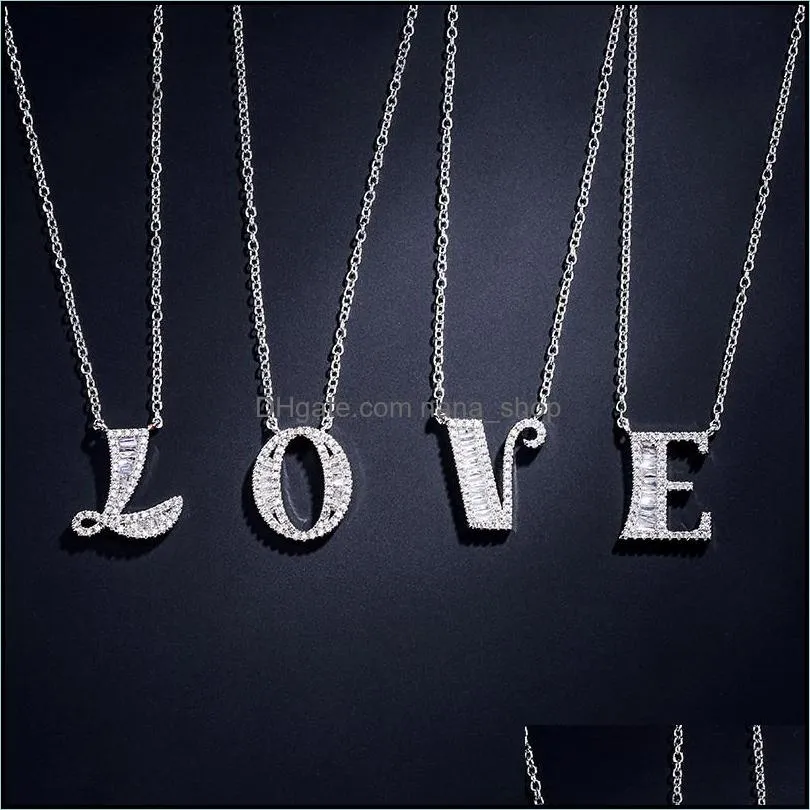 26 letters initials pendant necklace zircon pendants long chain for women wedding jewelry alphabets name necklaces birthday gifts