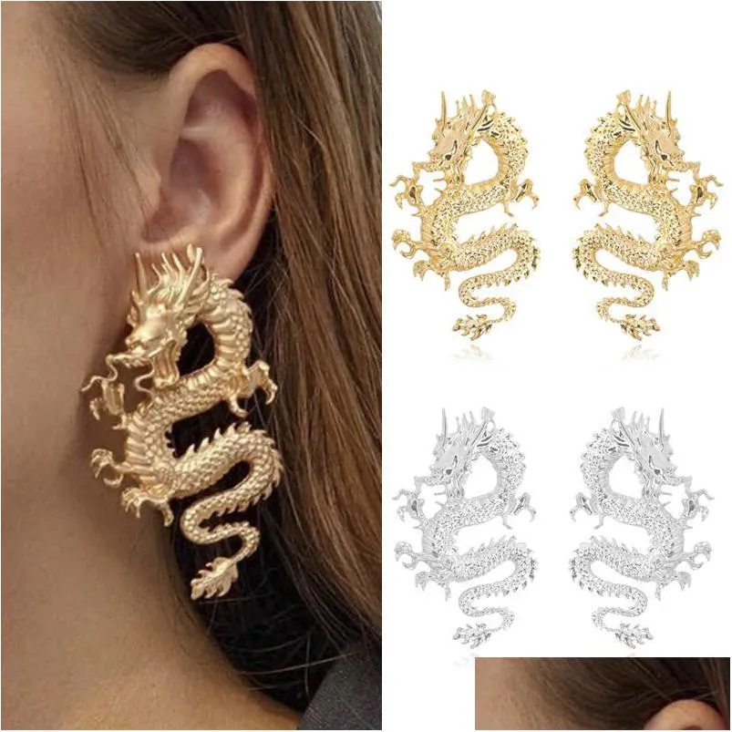 dangle chandelier vintage chinese style dragon stud earrings for women trendy punk personality animal totem statement jewelry