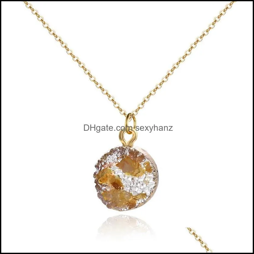 fashion simple round pendant necklace women fake druzy colorful resin shell gold chain necklace for women girls jewelry giftz