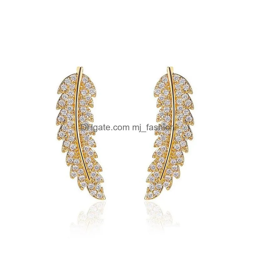 fashion jewelry leaf earrings zircon diamond leaf stud earrings