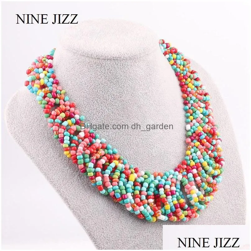 ninejizz bohemian necklaces fashion for women jewelry handwoven collier long tassel beads choker statement necklace bracelet set