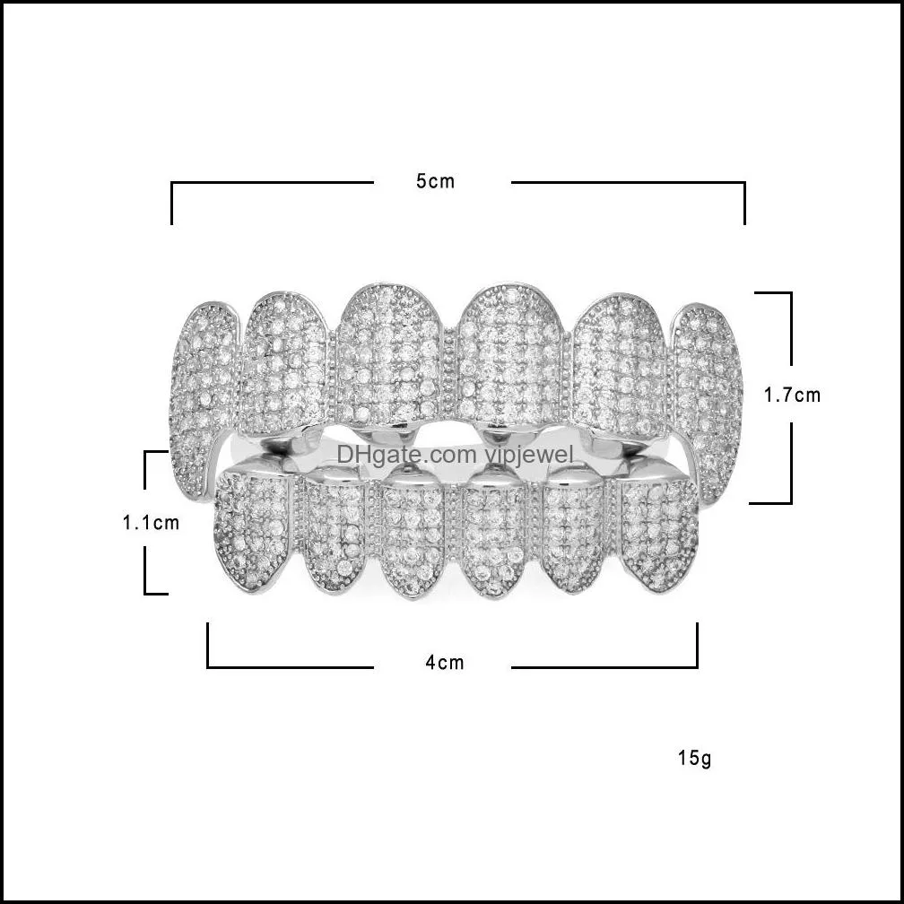 bling 6 teeth grills set gold silver plated cubic zirconia cz top bottom dental grills cap for women men hip hop body jewelry