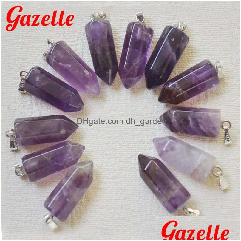 12pcs natural stone purple crystal amethysts hexagonal point pendants necklaces water drop jewelry whole lot