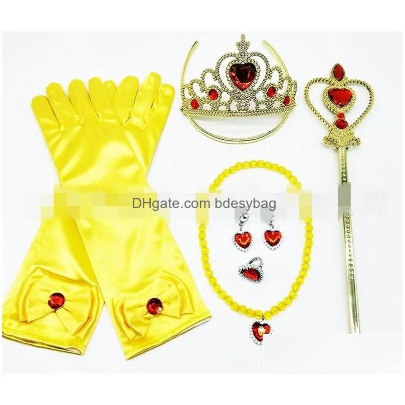 party decoration princess clothing accessories golden colors crown magic wand necklace ring earring glove suit girls dress up prop 14ap