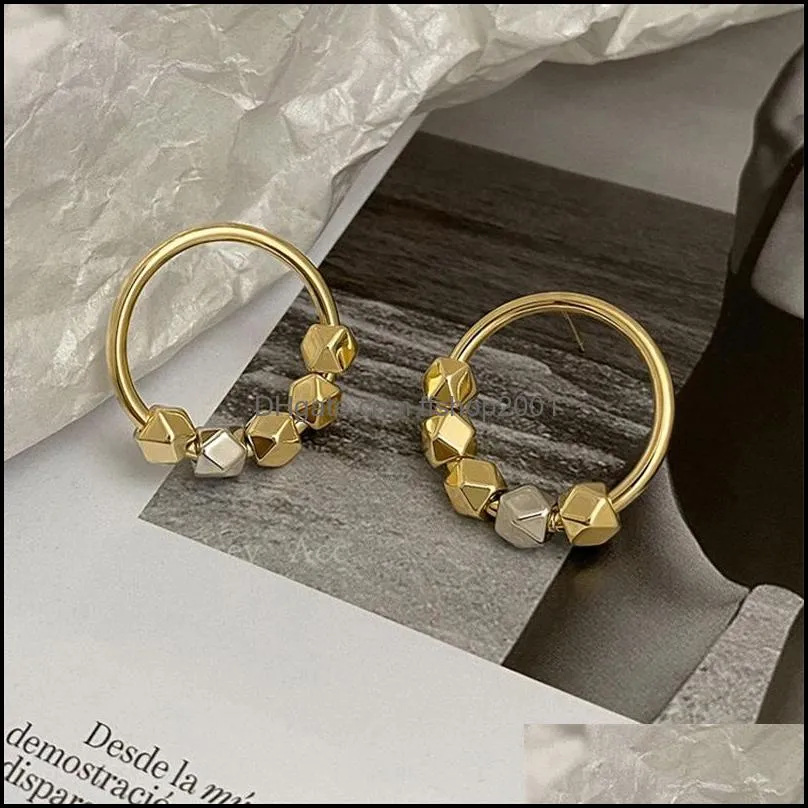 hoop huggie korean fashion gold color circle beaded earring for women girls hollow out metallic vintage jewelry pendientes 3573 q2