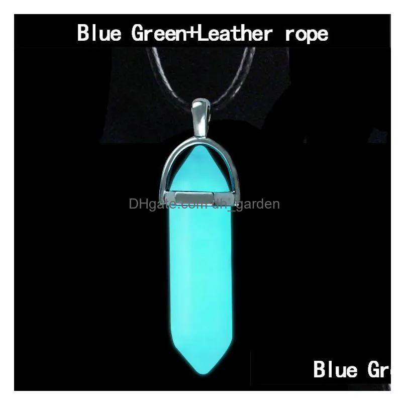 glow in the dark natural stone necklace for women quartz healing crystal point hexagonal bullet pendant rope chains men s fashion