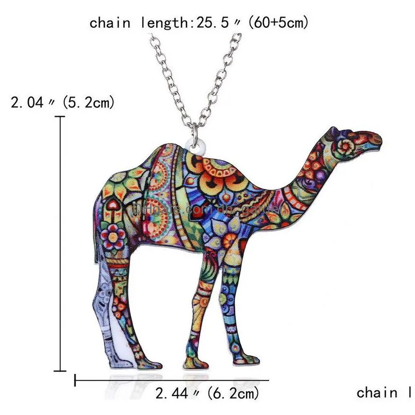 colorful double side acrylic printing cat dog dragon horse camel pendant necklace for women costume sweater chain handmade animal