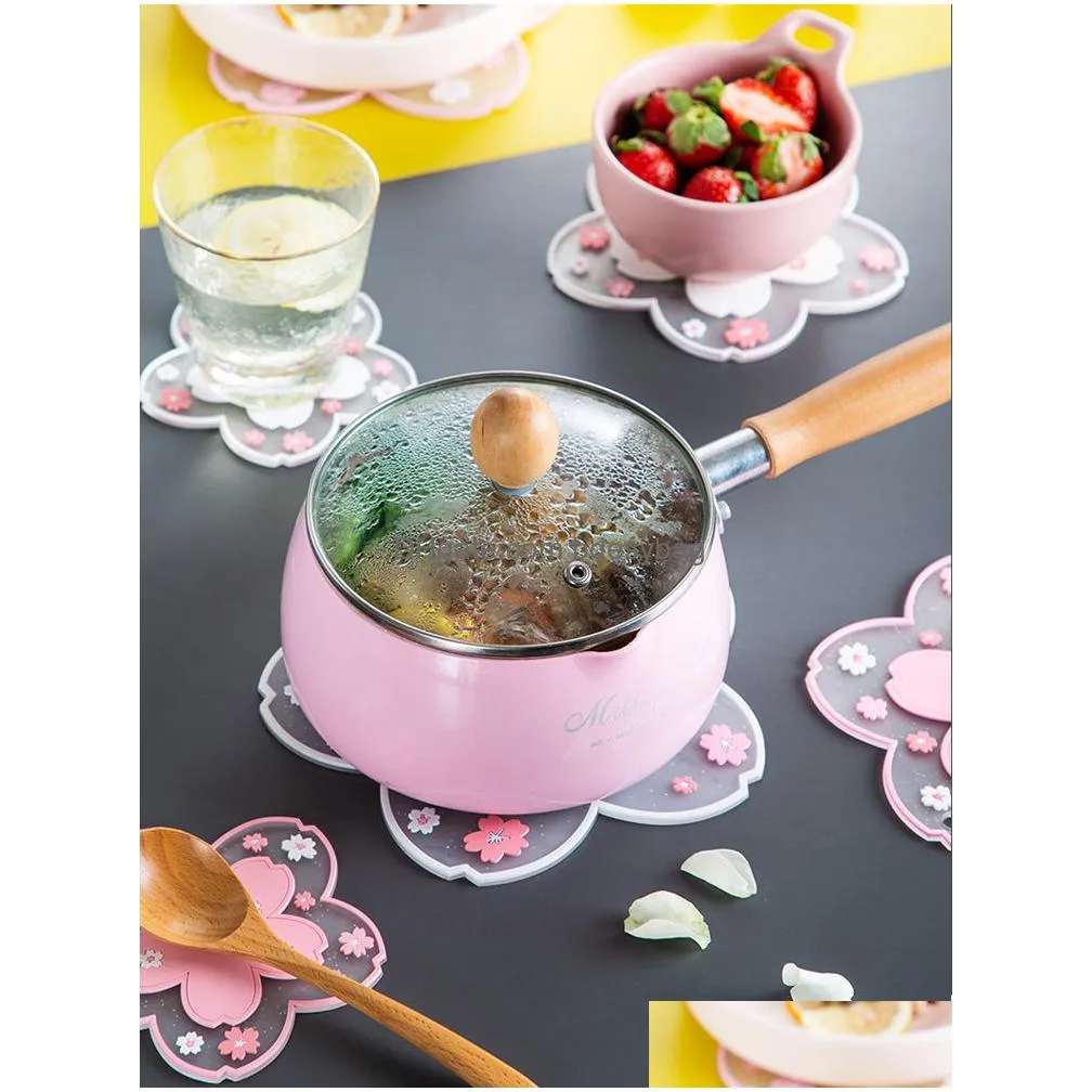 mats pads 3 pcs/set japanese sakura pvc drinks coaster nonslip pot pad heat insulation coffee cup mat home placemat 1xbjk2106