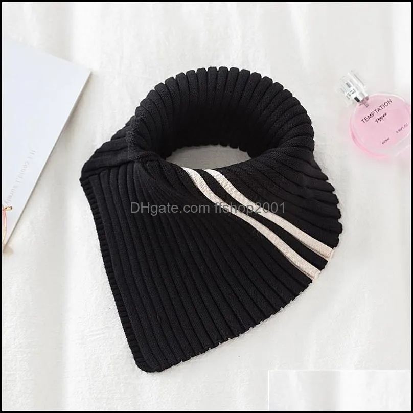 neck ties winter turtleneck false fake collar ribbed knitted striped detachable triangle scarf wrap windproof stretchy warmer 3645 q2