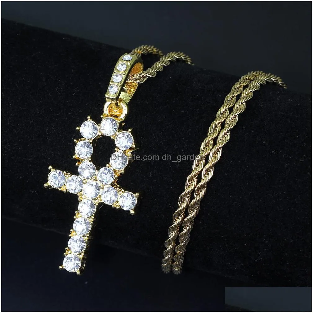 hip hop zircon cross pendant necklace gifts gold silver color crystal long chain necklace men women zircon charm jewelry
