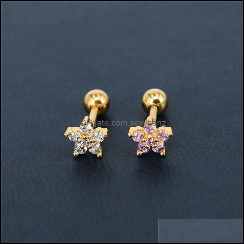 fashion cz flower earring for women small crystal stud earrings colorful 5asuper flash rhinestone elegant bridesmaid wedding jewerlyy