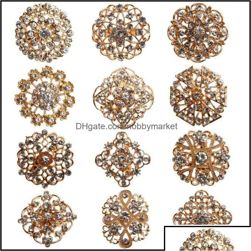 pins brooches jewelry 24pcs clear crystal rhinestones women bridal gold brooch pins for diy wedding bouquet kits drop delivery 2021