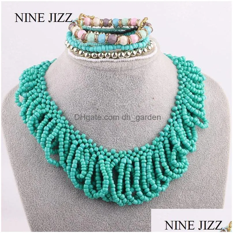 ninejizz bohemian necklaces fashion for women jewelry handwoven collier long tassel beads choker statement necklace bracelet set