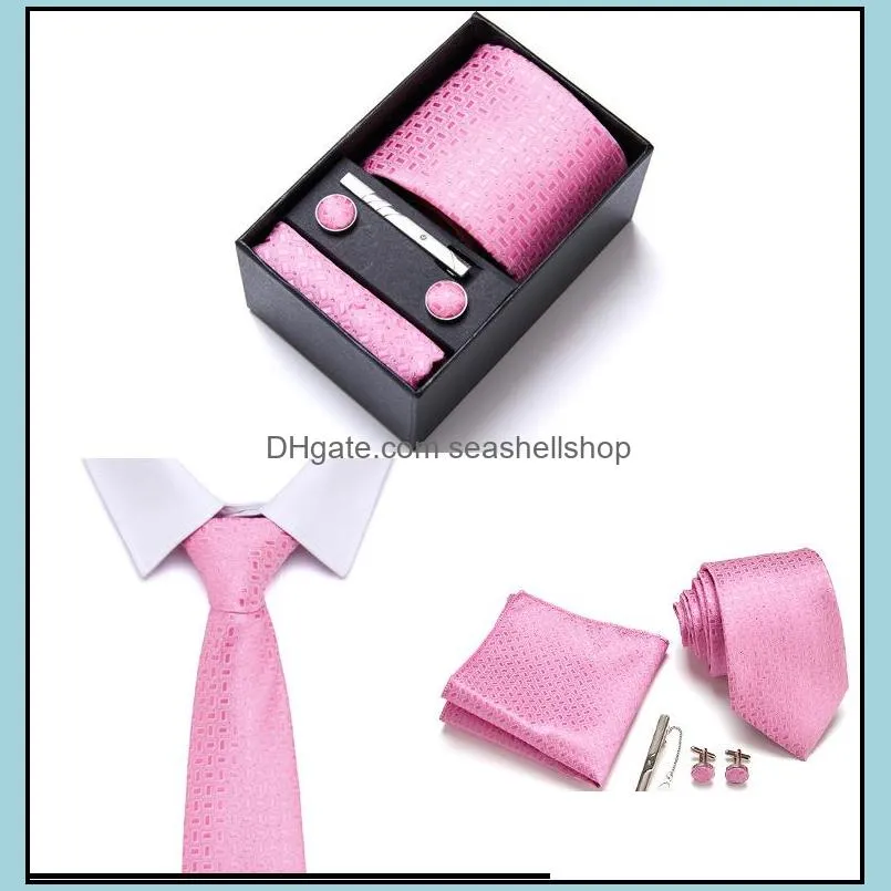 gift box custom personalized mens ties hankie cufflinks sets neckwear paisley cravats striped necktie for men wedding party 146x7.5cm
