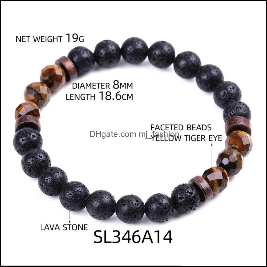 fashion natural black lava stone bracelet cut face tigers eye stone stripe agate aromatherapy essential oil diffuser bracelet for women men