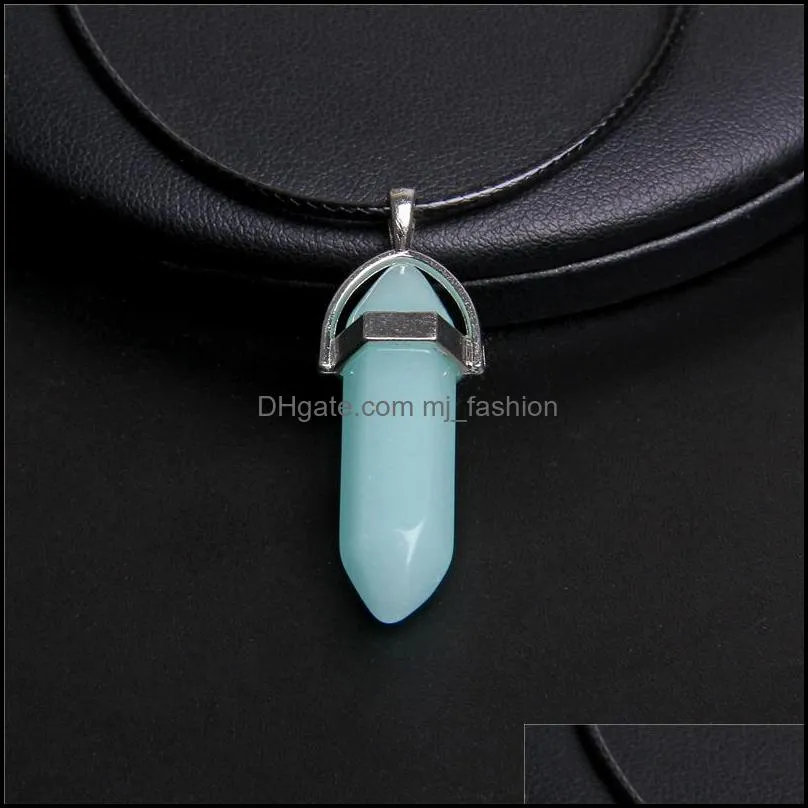 luminous stone necklace hexagonal column pendant necklace men women natural chalcedony bullet choker glow in dark jewelry gift