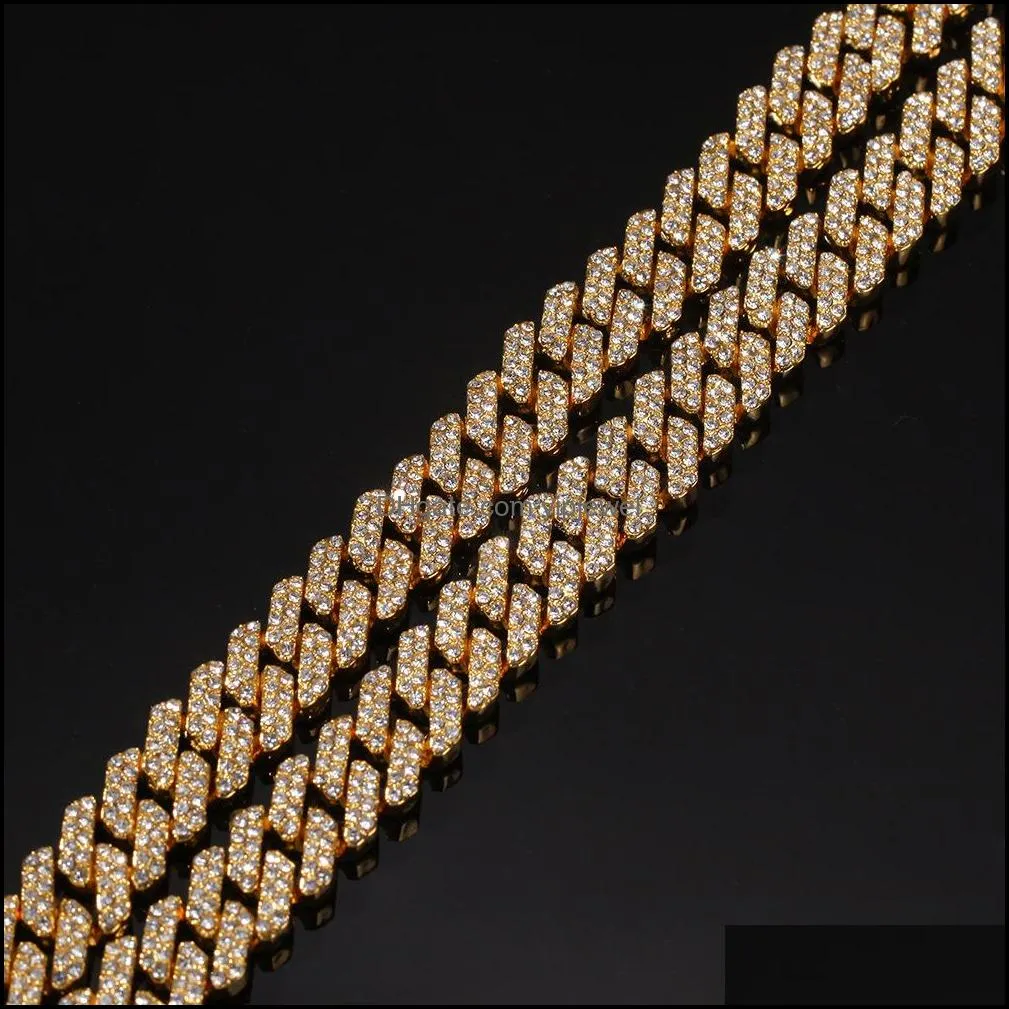 12mm  cuban link chain necklace bracelets set for mens bling hip hop iced out diamond gold silver rapper chains women luxury