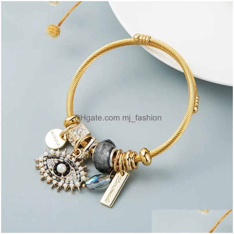 fashion jewelry diy evil eye crystal pendant charms gold plated bangle bracelet