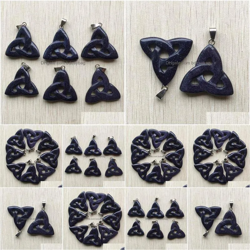 pendant necklaces fashion blue sand stone hollow triangle shape pendants for jewelry accessories making 8pcs/lot wholesale
