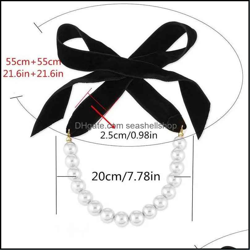 fashion sweet black velvet bow double choker necklace simple bowknot pearl clavicle chain collar for women lady jewelry