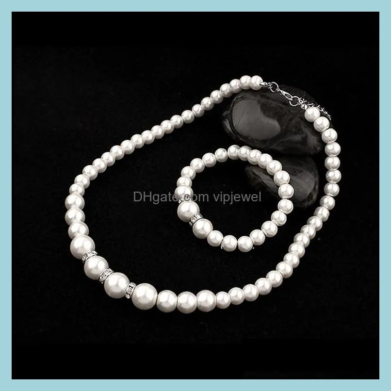 luxury faux pearl jewelry sets bride wedding fake artificial pearl beads chains necklaces bracelet earrings for women engagement