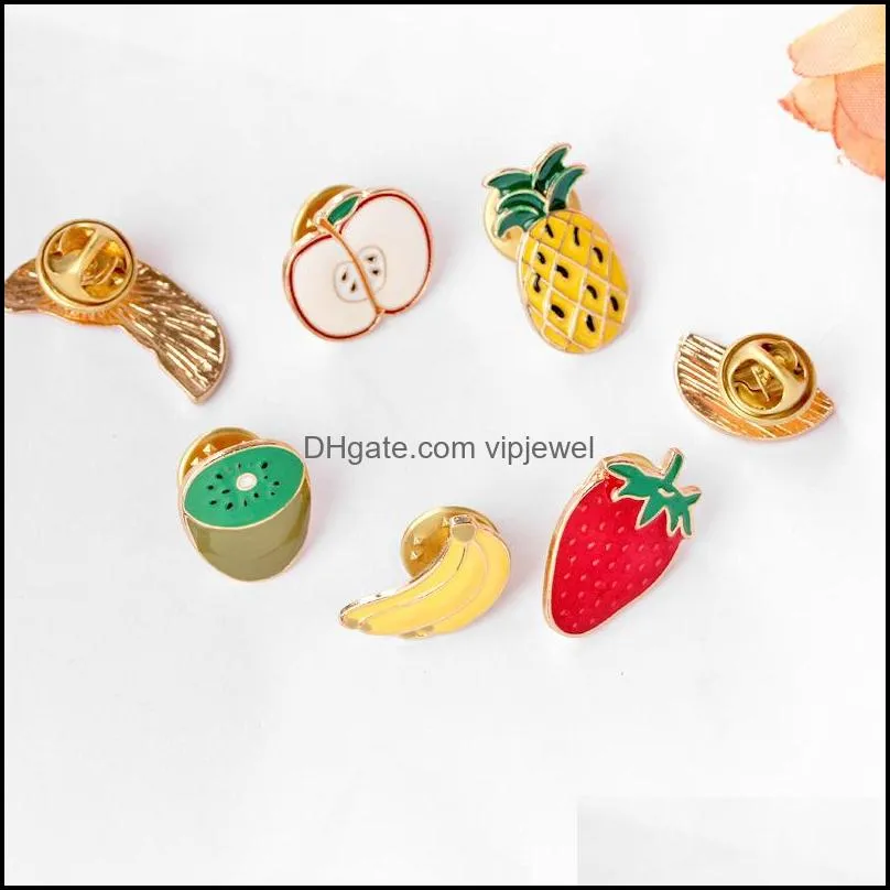 2018 colorful enamel fruit brooches women  banana pineapple strawberry watermelon cartoon pins badge for children fashion jewelry