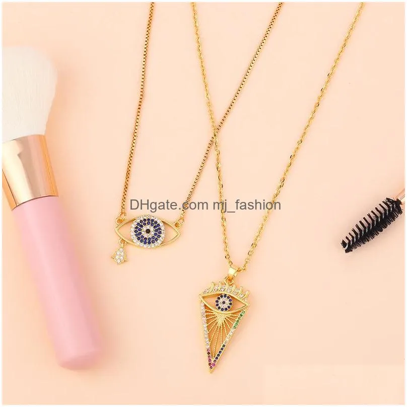 18k gold plated copper geometric turkish evil eye pendant necklace inlaid zircon blue eyes necklaces