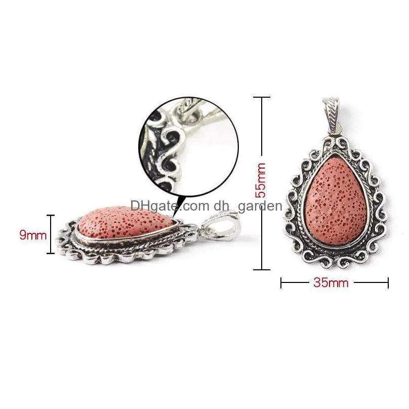 top quality lava rock pendant water drop  oil diffuser natural volcanic stone charm for necklace making diy aromatherapy