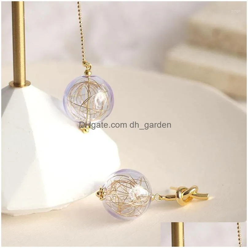 dangle earrings original light purple bubbles for women 2022 cute gold tone knot glass ball korean long drop jewelry