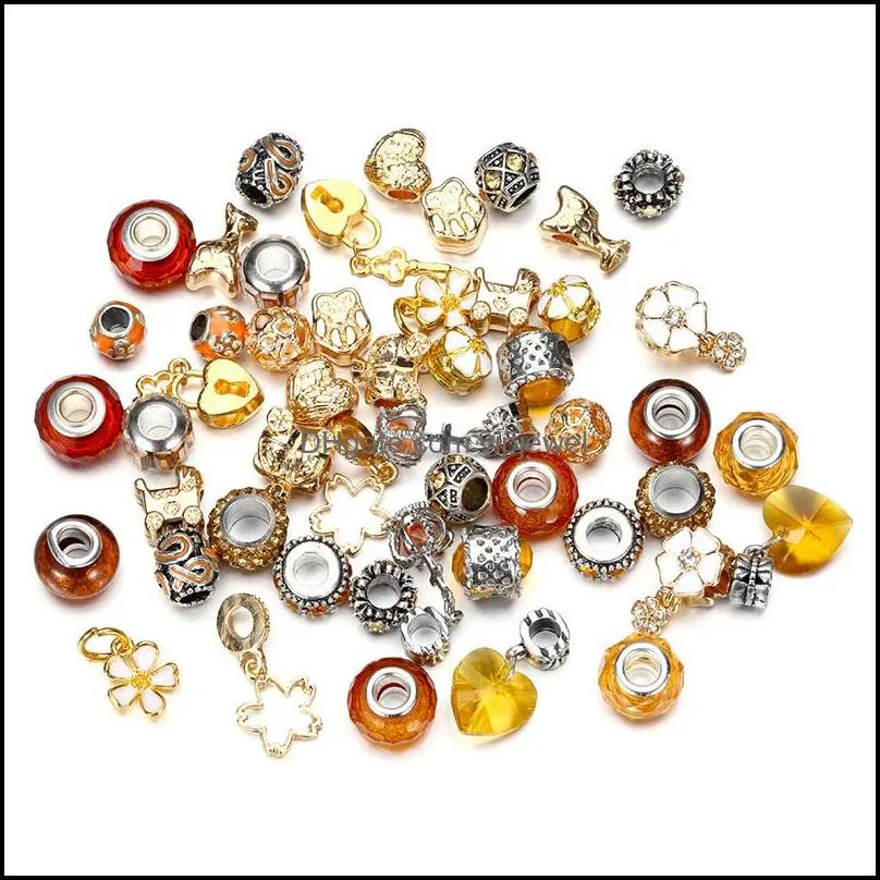 50pcs/lot crystal big hole loose spacer craft european rhinestone bead pendant for charm bracelet necklace fashion diy jewelry making