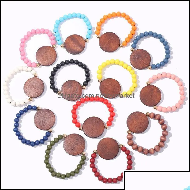 key rings jewelry factory wholesale beads stretch bracelet personalized laser monogram blank disc wooden braceletladies holiday gifts drop