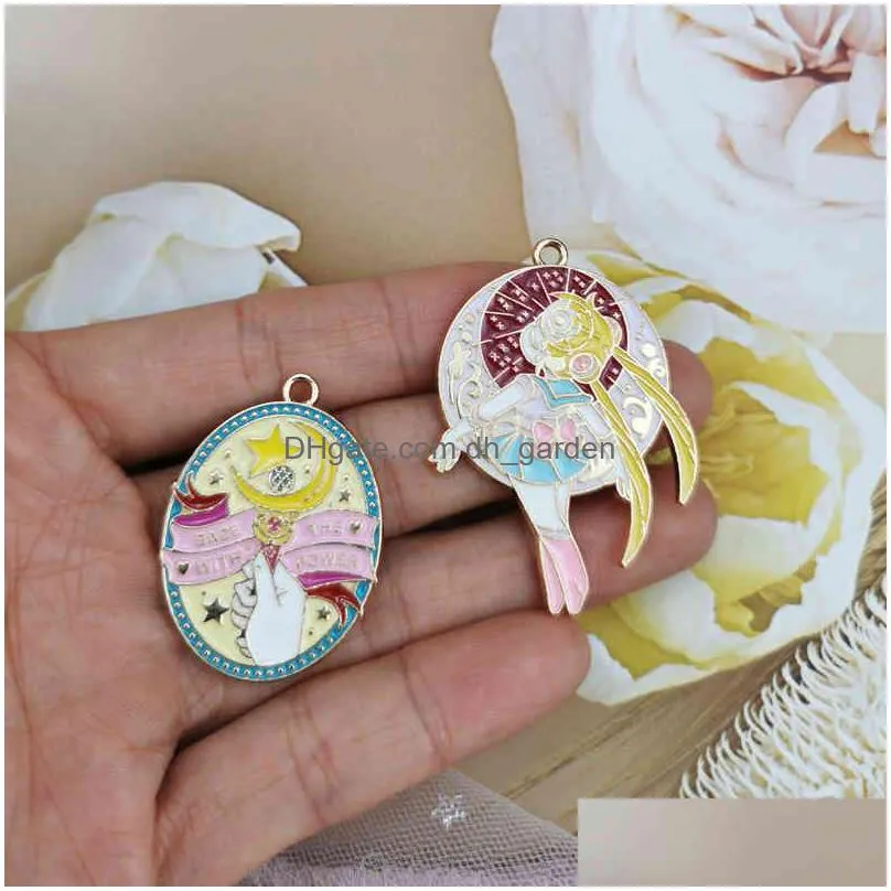 10pcs kawaii cartoon sailor moon enamel metal charms girls pendants fit diy earring bracelet dangle fashion jewelry accessories